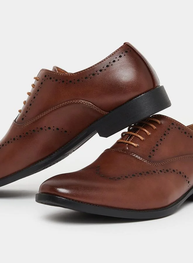 Styli Men Brown Leather Oxford Shoes
